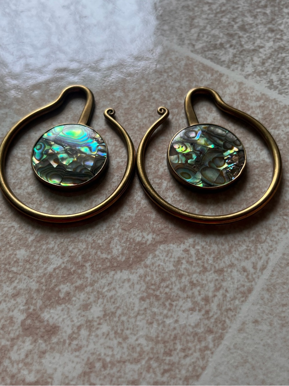 Brass and abalone Ear Hangers
